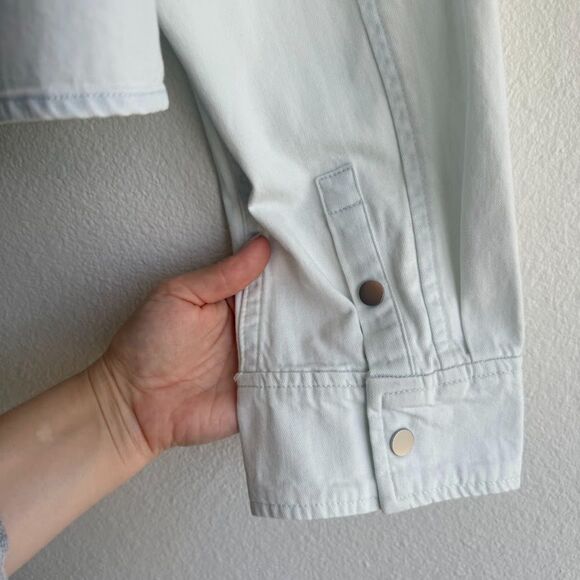 Vince Spring Cotton Twill Cropped Snap Shirt in Celestine Light Blue size M - Picture 10 of 16
